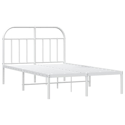 White Metal Bed Frame with Headboard, 135x190cm, No Mattress