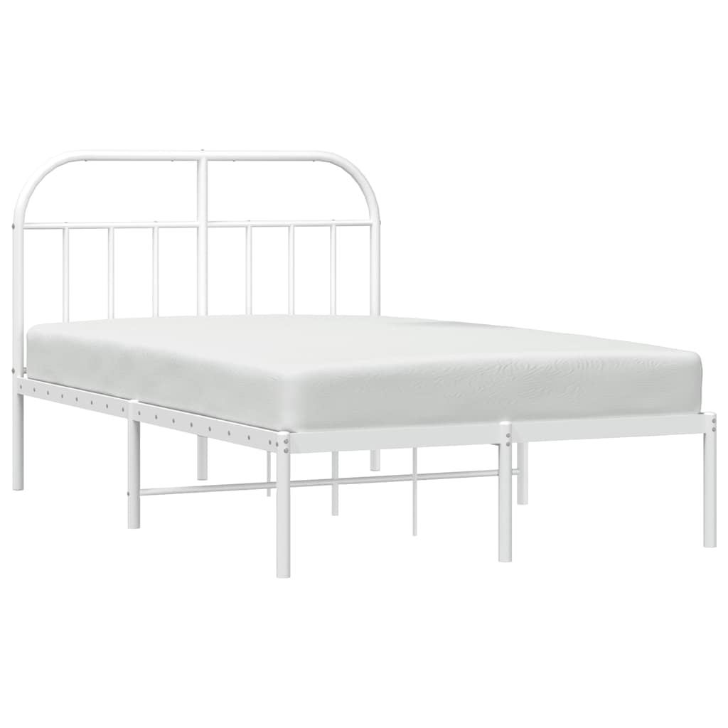 White Metal Bed Frame with Headboard, 135x190cm, No Mattress