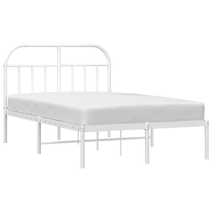 White Metal Bed Frame with Headboard, 135x190cm, No Mattress