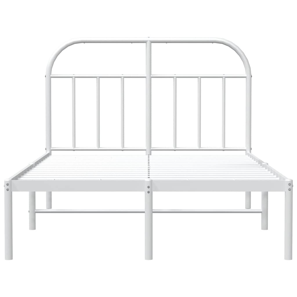 White Metal Bed Frame with Headboard, 135x190cm, No Mattress