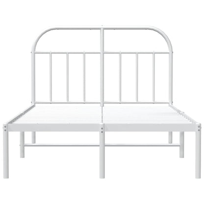 White Metal Bed Frame with Headboard, 135x190cm, No Mattress