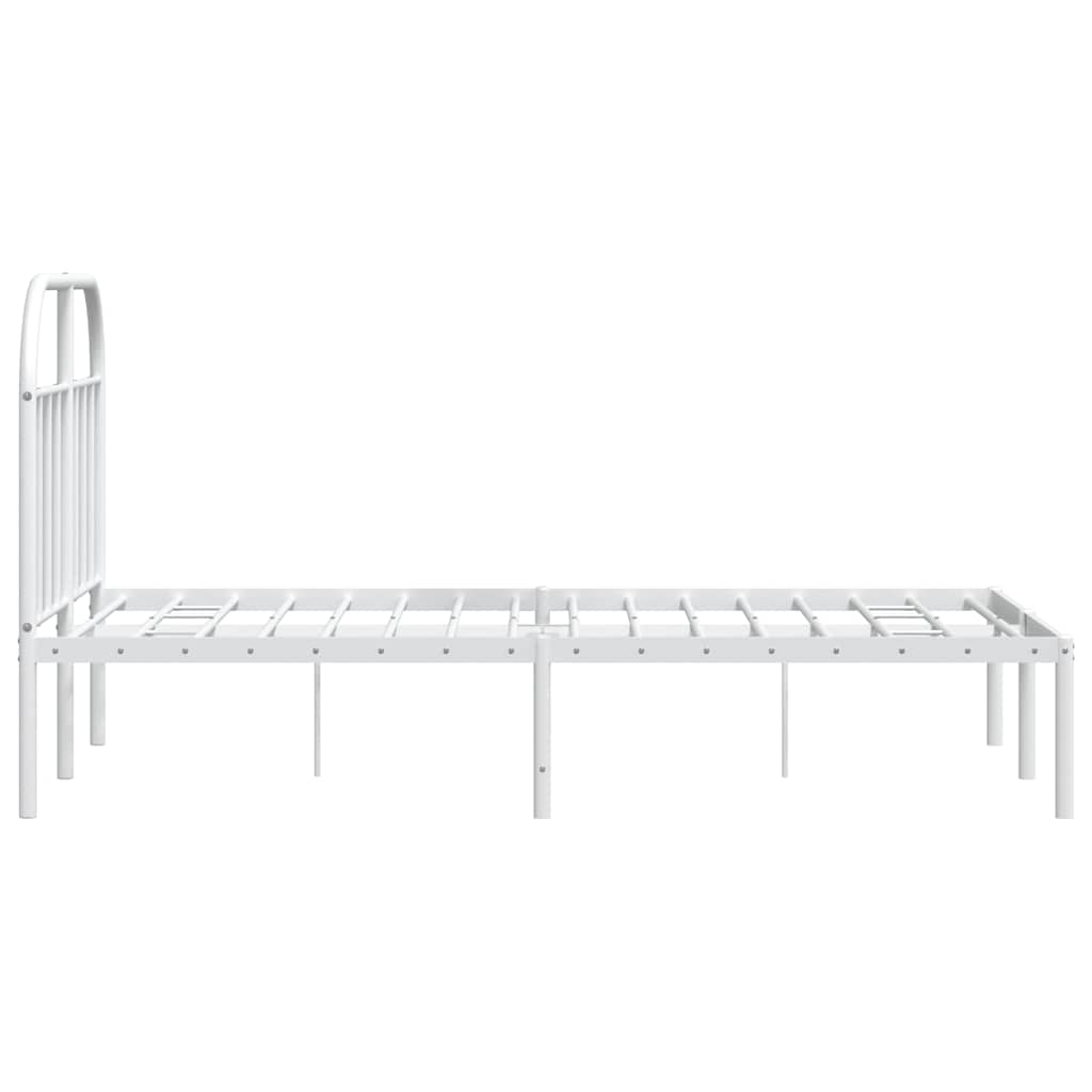 White Metal Bed Frame with Headboard, 135x190cm, No Mattress