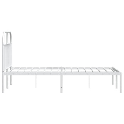 White Metal Bed Frame with Headboard, 135x190cm, No Mattress