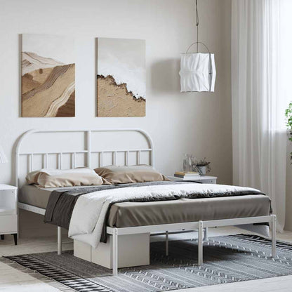 White Metal Bed Frame with Headboard, 135x190cm, No Mattress