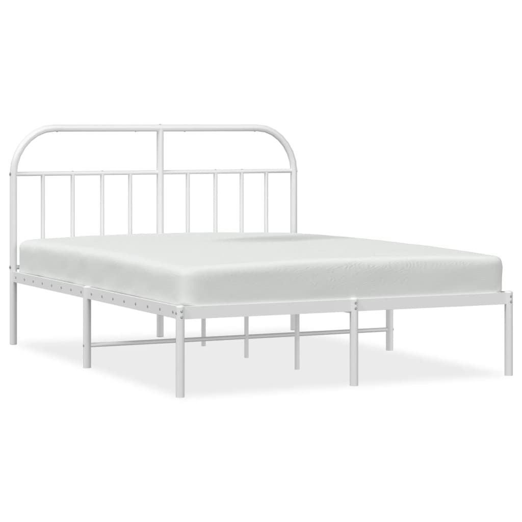 White Metal Bed Frame with Headboard 140x200cm - No Mattress