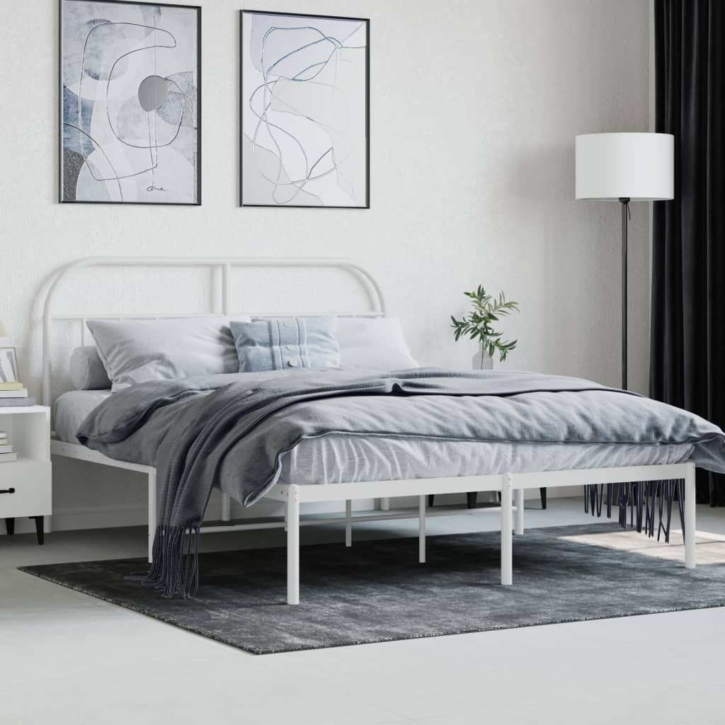 White Metal Bed Frame with Headboard 140x200cm - No Mattress