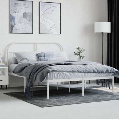 White Metal Bed Frame with Headboard 140x200cm - No Mattress