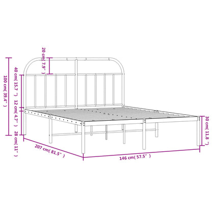 White Metal Bed Frame with Headboard 140x200cm - No Mattress