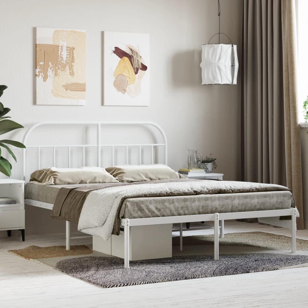 White Metal Bed Frame with Headboard 140x200cm - No Mattress