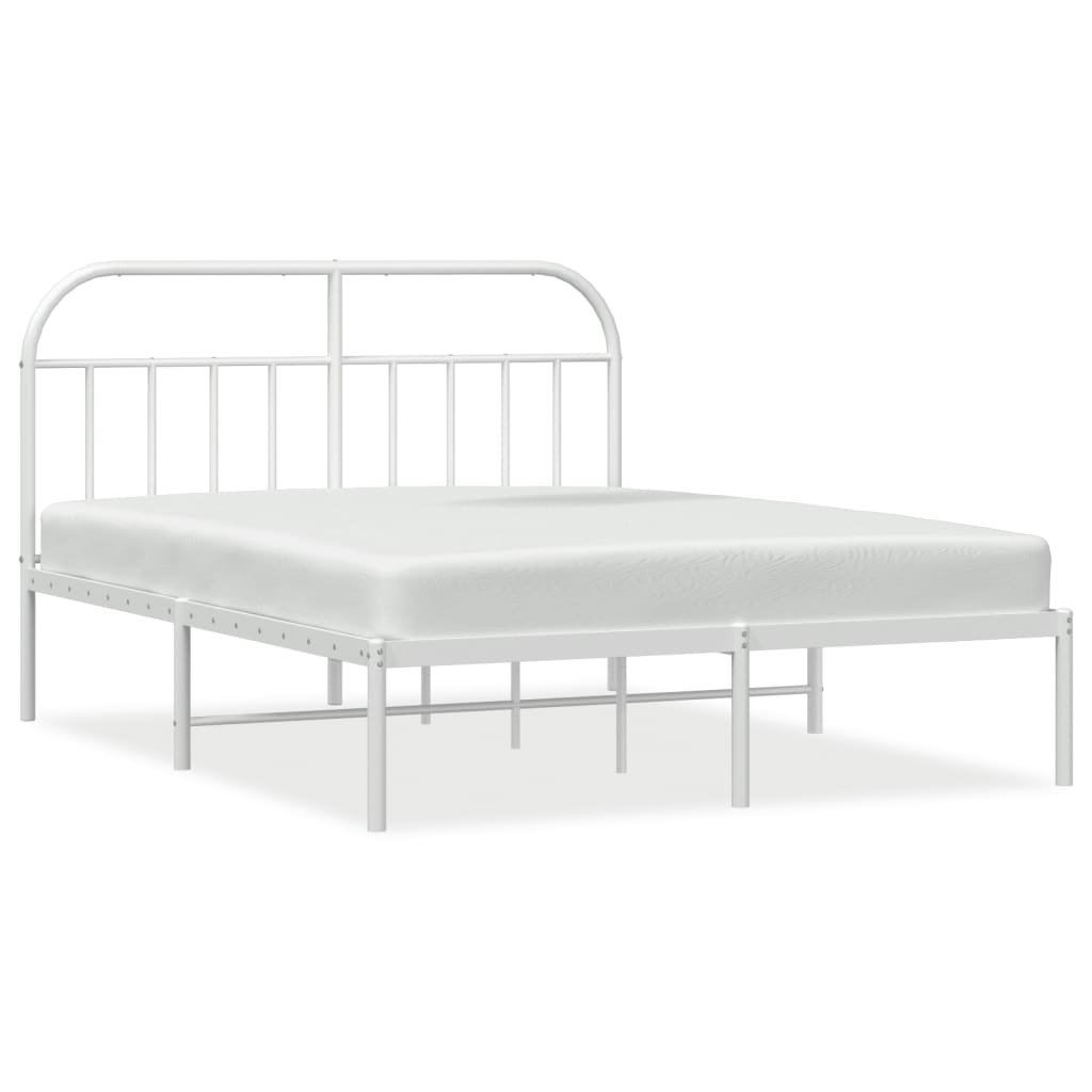 White Metal Bed Frame with Headboard 160x200cm - Sleek & Sturdy