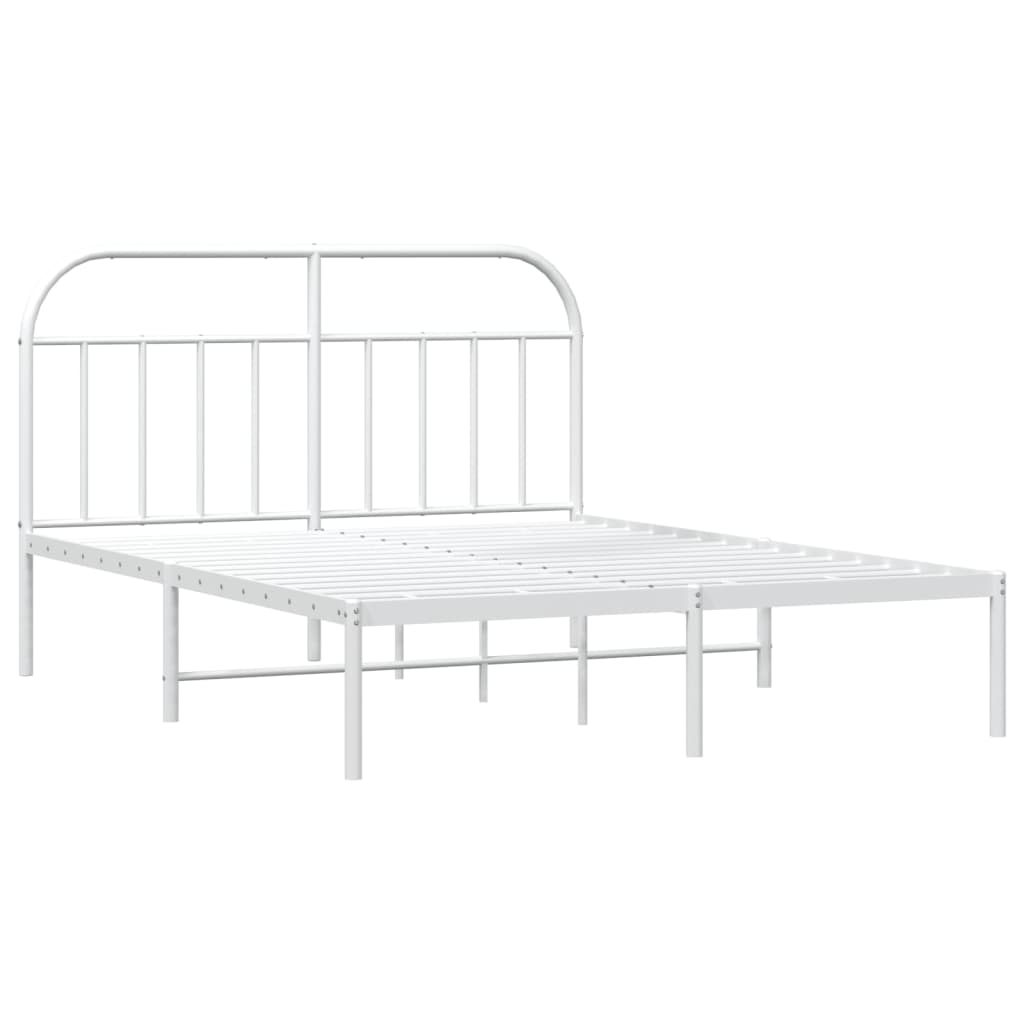 White Metal Bed Frame with Headboard 160x200cm - Sleek & Sturdy