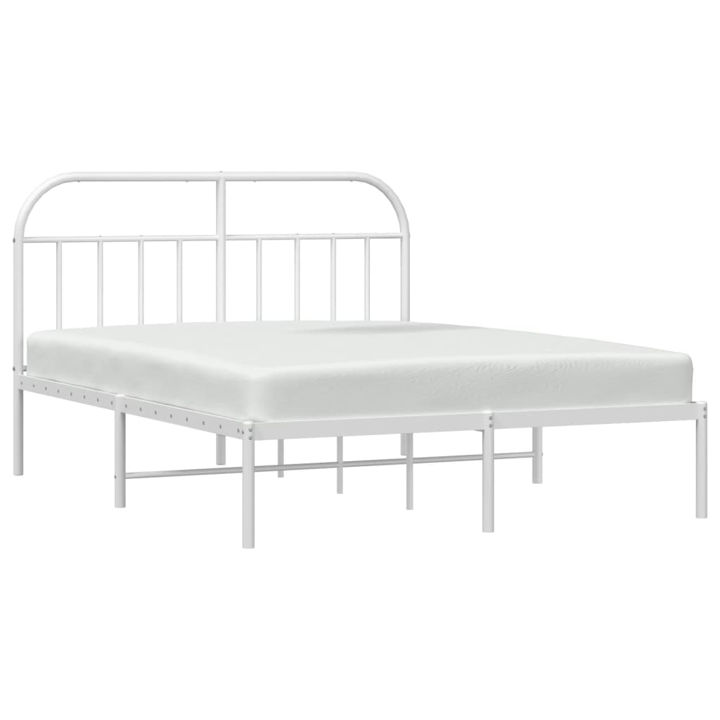 White Metal Bed Frame with Headboard 160x200cm - Sleek & Sturdy