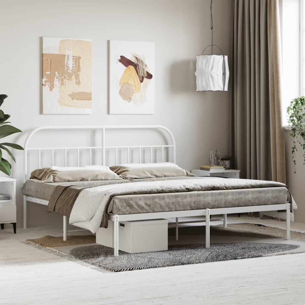 White Metal Bed Frame with Headboard 160x200cm - Sleek & Sturdy