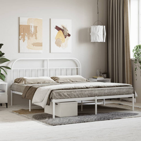 White Metal Bed Frame with Headboard 160x200cm - Sleek & Sturdy