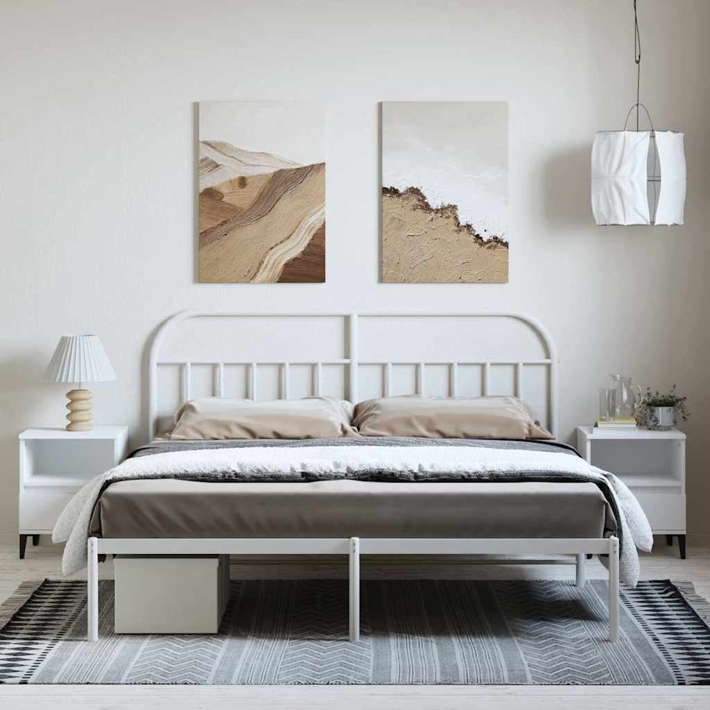 White Metal Bed Frame with Headboard 183x213cm - No Mattress