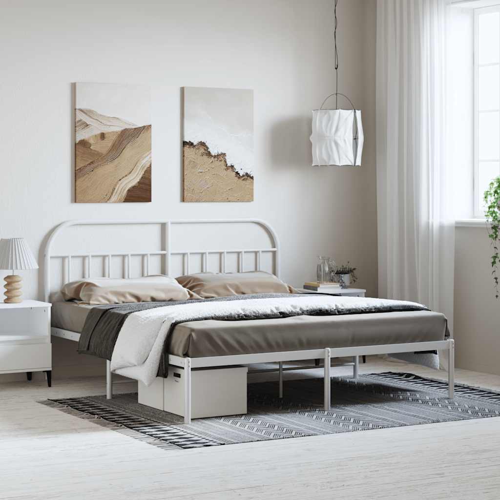 White Metal Bed Frame with Headboard 183x213cm - No Mattress