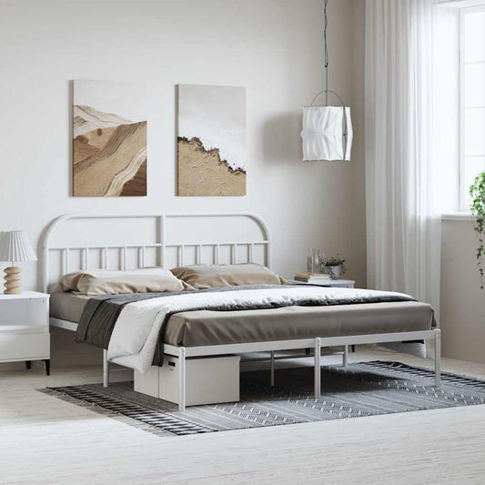 White Metal Bed Frame with Headboard 183x213cm - No Mattress