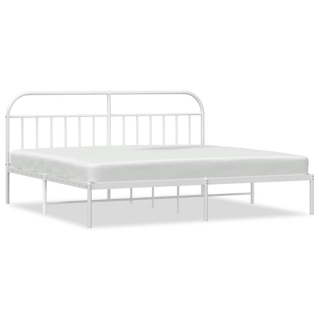 White Metal Bed Frame with Headboard, 193x203cm, No Mattress