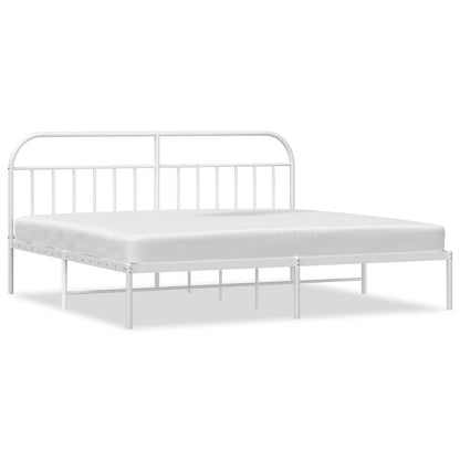 White Metal Bed Frame with Headboard, 193x203cm, No Mattress