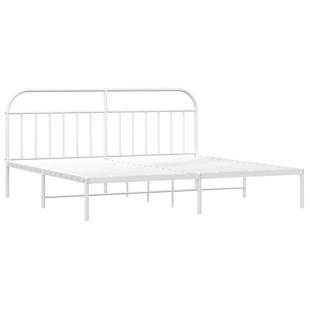 White Metal Bed Frame with Headboard, 193x203cm, No Mattress