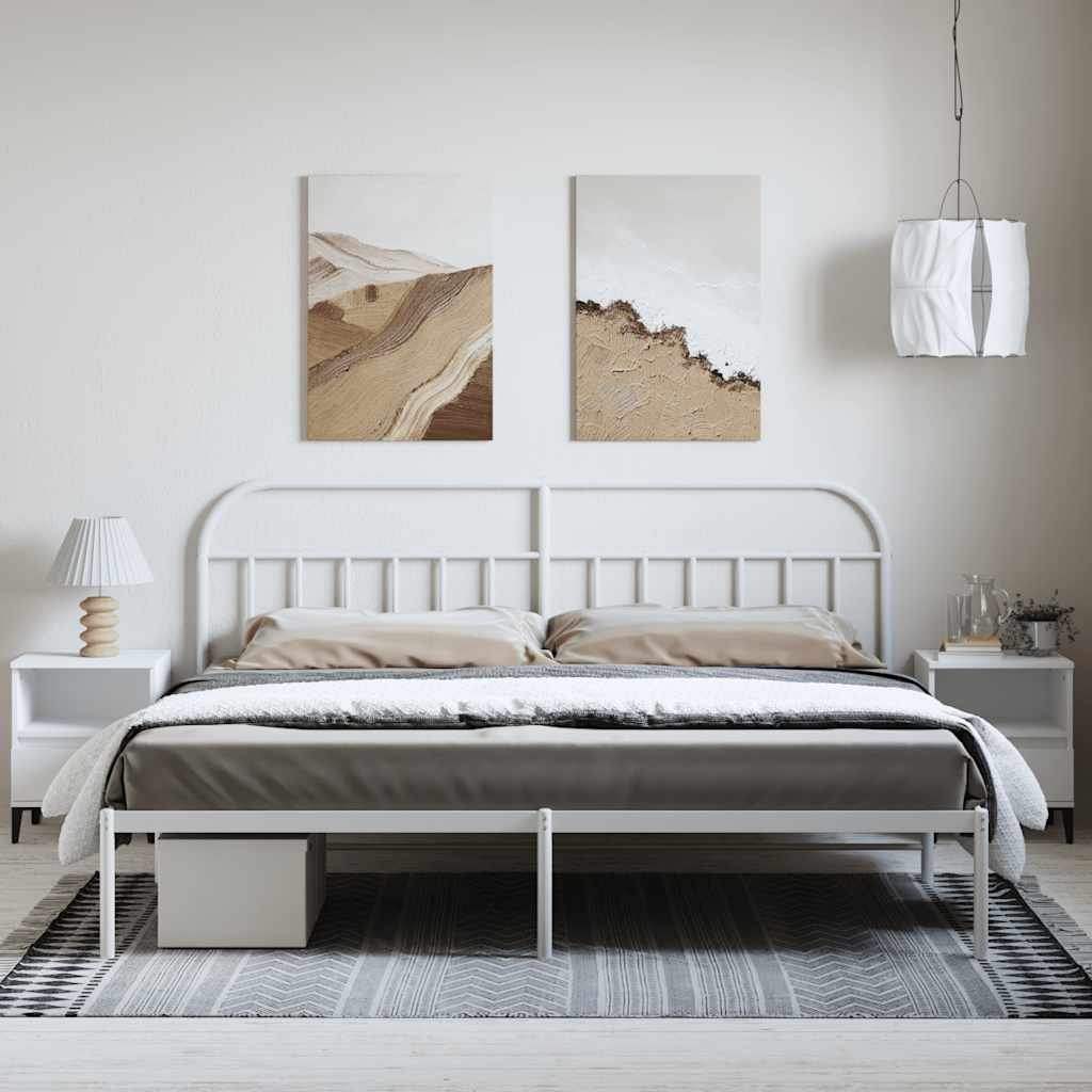 White Metal Bed Frame with Headboard, 193x203cm, No Mattress
