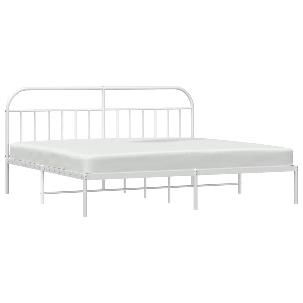 White Metal Bed Frame with Headboard, 193x203cm, No Mattress