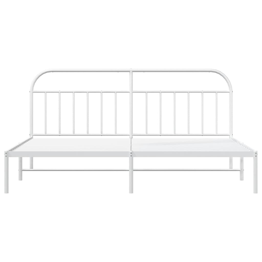 White Metal Bed Frame with Headboard, 193x203cm, No Mattress