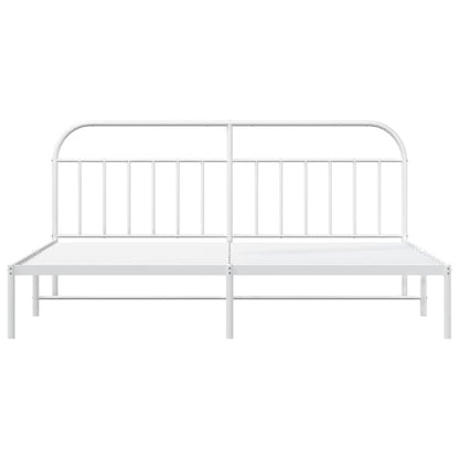White Metal Bed Frame with Headboard, 193x203cm, No Mattress