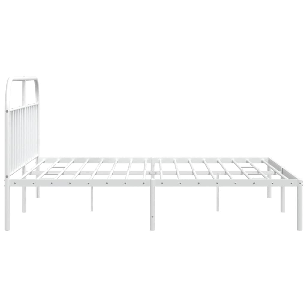 White Metal Bed Frame with Headboard, 193x203cm, No Mattress
