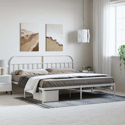 White Metal Bed Frame with Headboard, 193x203cm, No Mattress