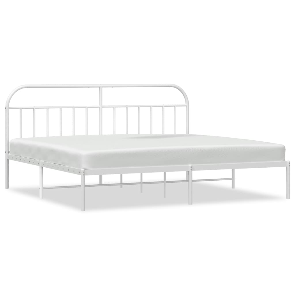 White Metal Bed Frame with Headboard 200x200cm - No Mattress