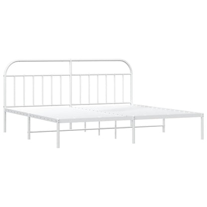 White Metal Bed Frame with Headboard 200x200cm - No Mattress