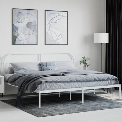 White Metal Bed Frame with Headboard 200x200cm - No Mattress