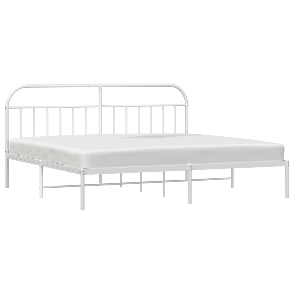 White Metal Bed Frame with Headboard 200x200cm - No Mattress