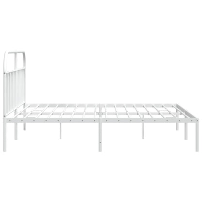 White Metal Bed Frame with Headboard 200x200cm - No Mattress