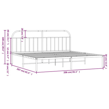 White Metal Bed Frame with Headboard 200x200cm - No Mattress