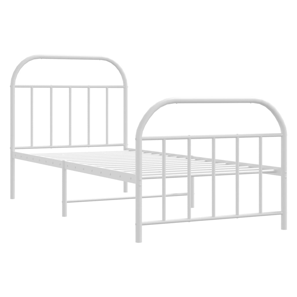 White Metal Bed Frame with Footboard, 80x200cm, No Mattress Included