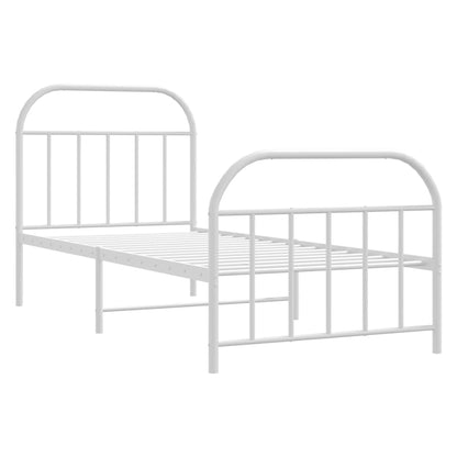 White Metal Bed Frame with Footboard, 80x200cm, No Mattress Included