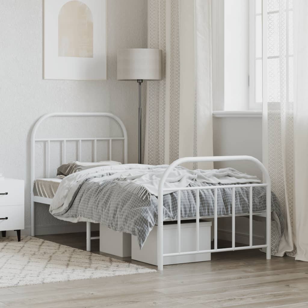 White Metal Bed Frame with Footboard, 80x200cm, No Mattress Included