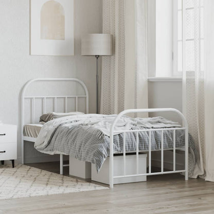 White Metal Bed Frame with Footboard, 80x200cm, No Mattress Included
