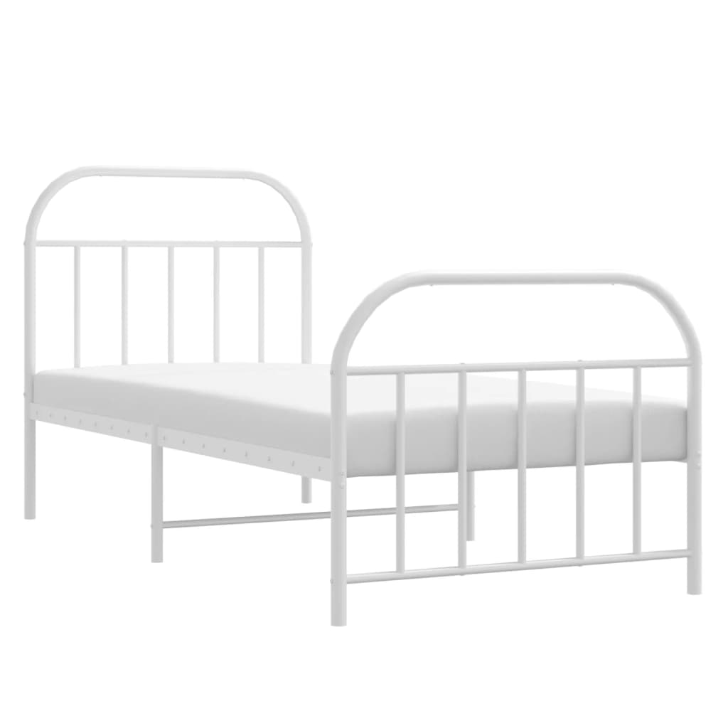 White Metal Bed Frame with Footboard, 80x200cm, No Mattress Included