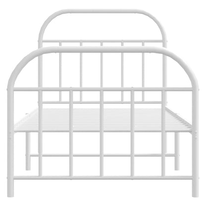 White Metal Bed Frame with Footboard, 80x200cm, No Mattress Included