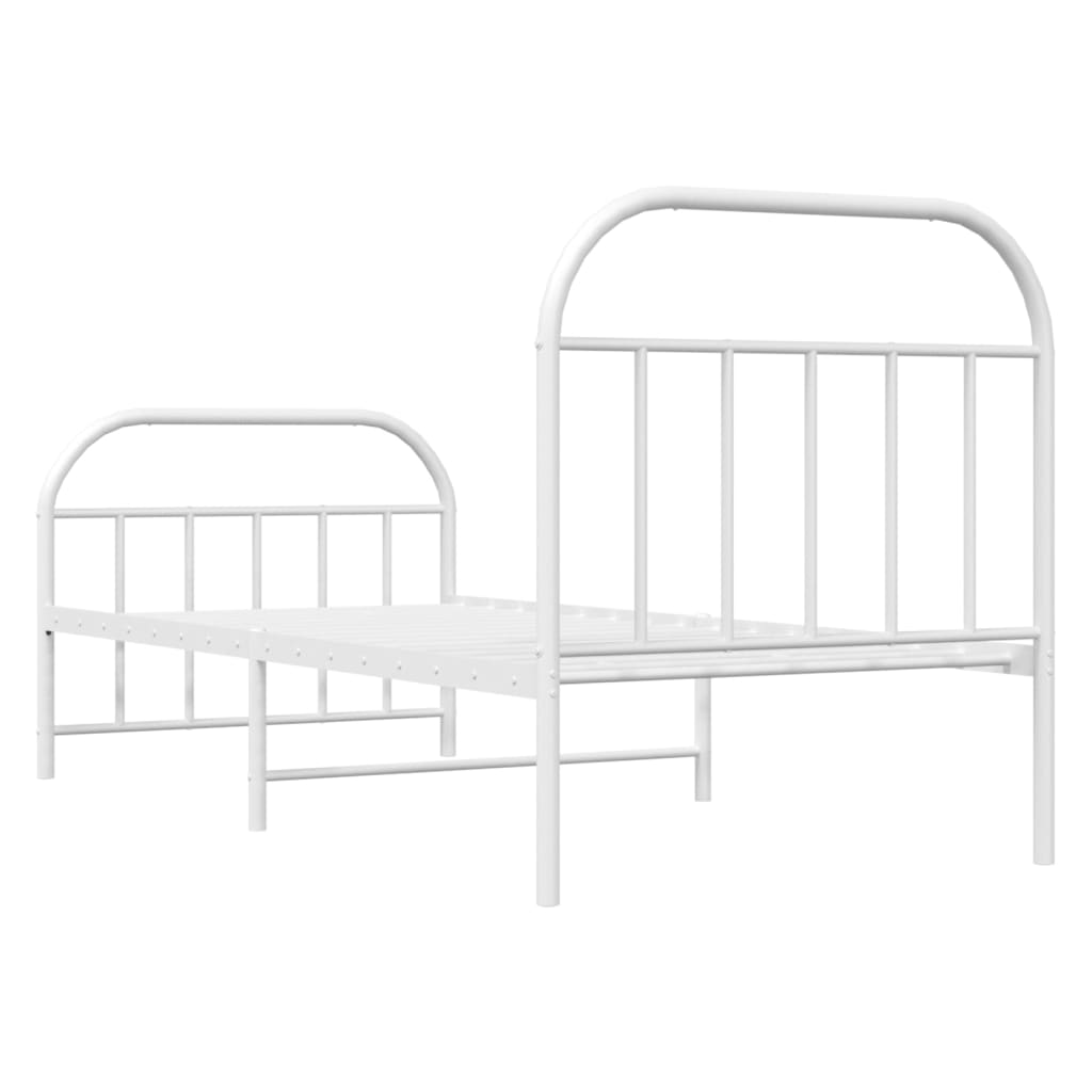 White Metal Bed Frame with Footboard, 80x200cm, No Mattress Included