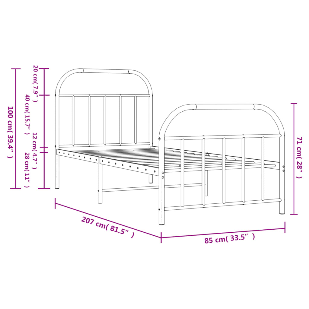 White Metal Bed Frame with Footboard, 80x200cm, No Mattress Included