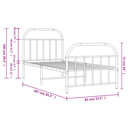 White Metal Bed Frame with Footboard, 80x200cm, No Mattress Included