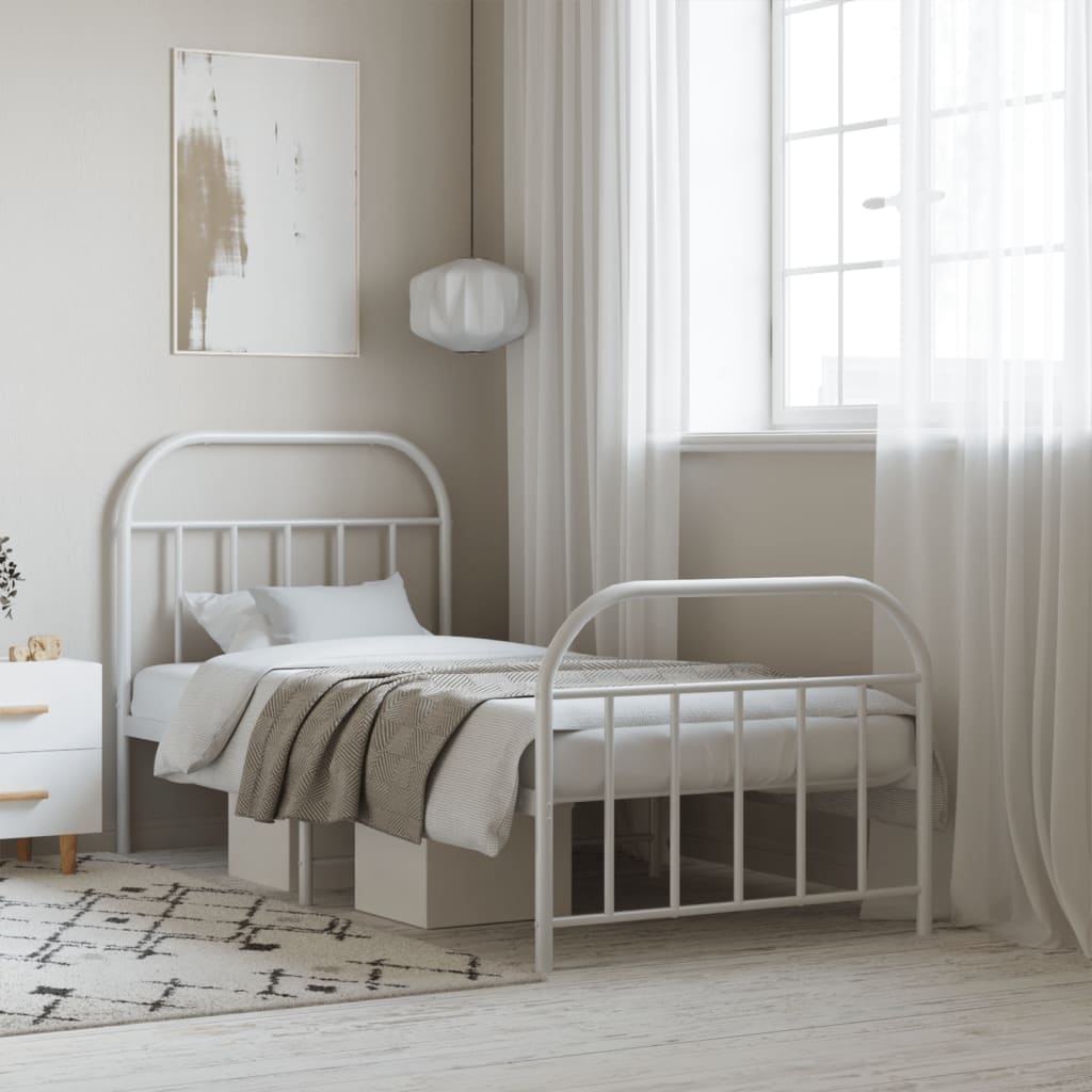 White Metal Bed Frame with Footboard, 80x200cm, No Mattress Included