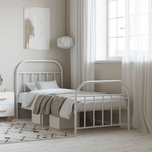 White Metal Bed Frame with Footboard, 80x200cm, No Mattress Included