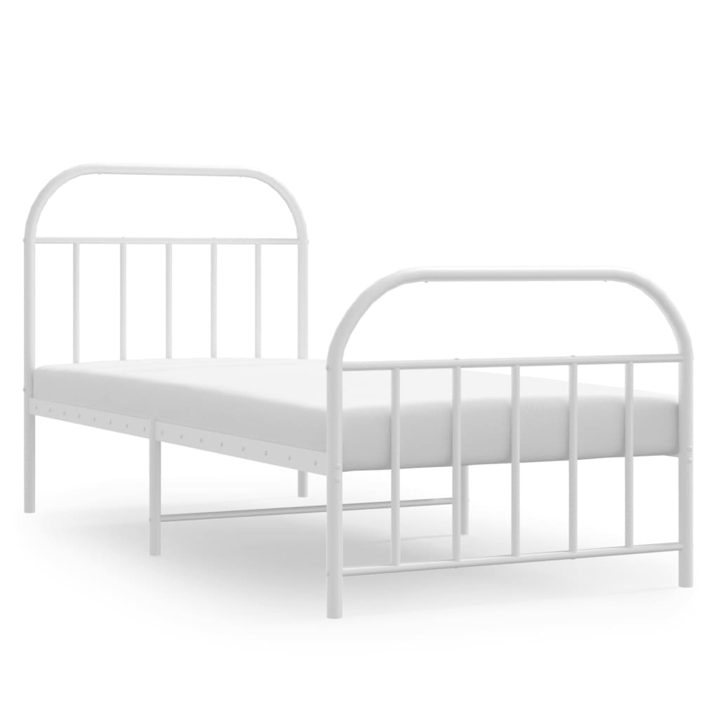 White Metal Bed Frame with Footboard - 90x190cm, No Mattress Included