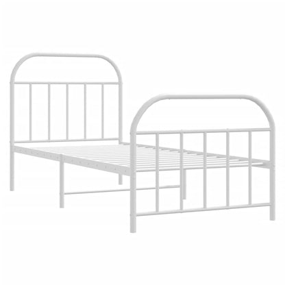 White Metal Bed Frame with Footboard - 90x190cm, No Mattress Included