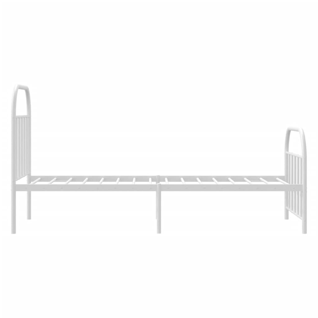 White Metal Bed Frame with Footboard - 90x190cm, No Mattress Included
